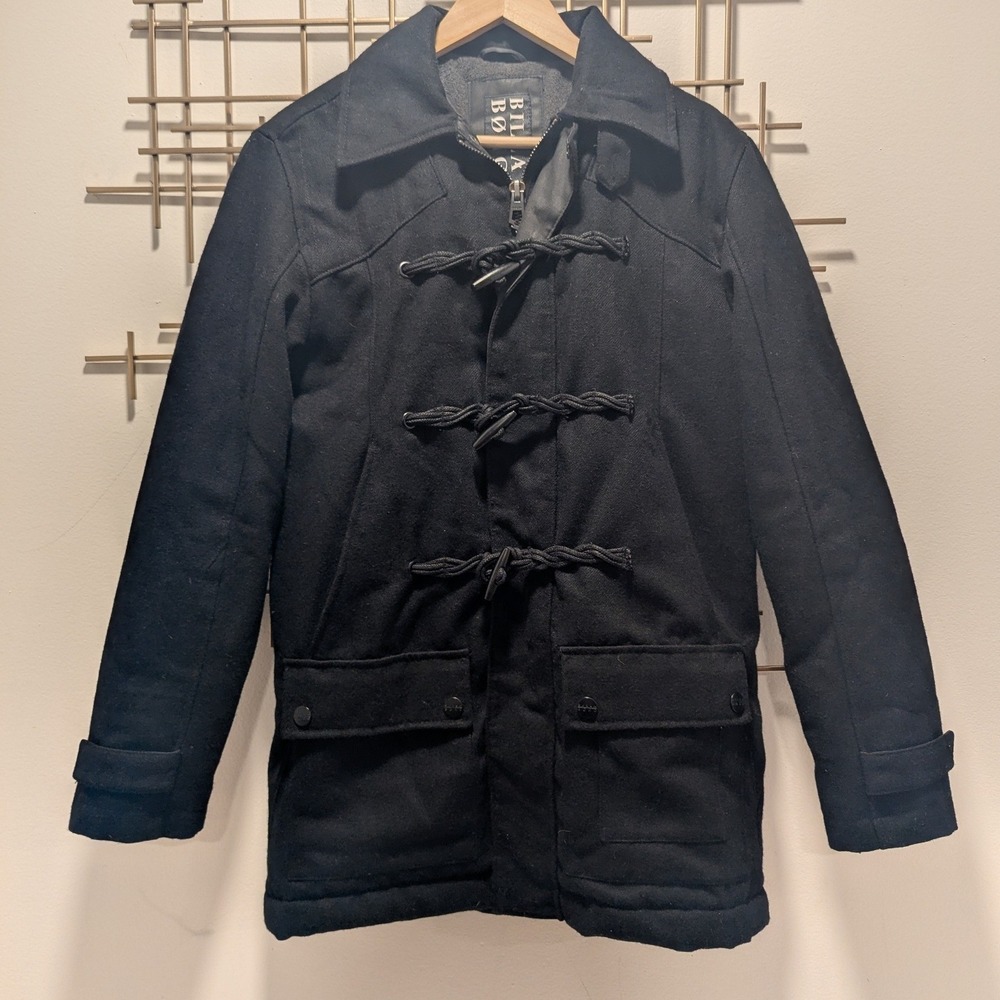 Billabong Black‎ Duffle Coat Toggle Closure Wool Blend Men's Size S Classic